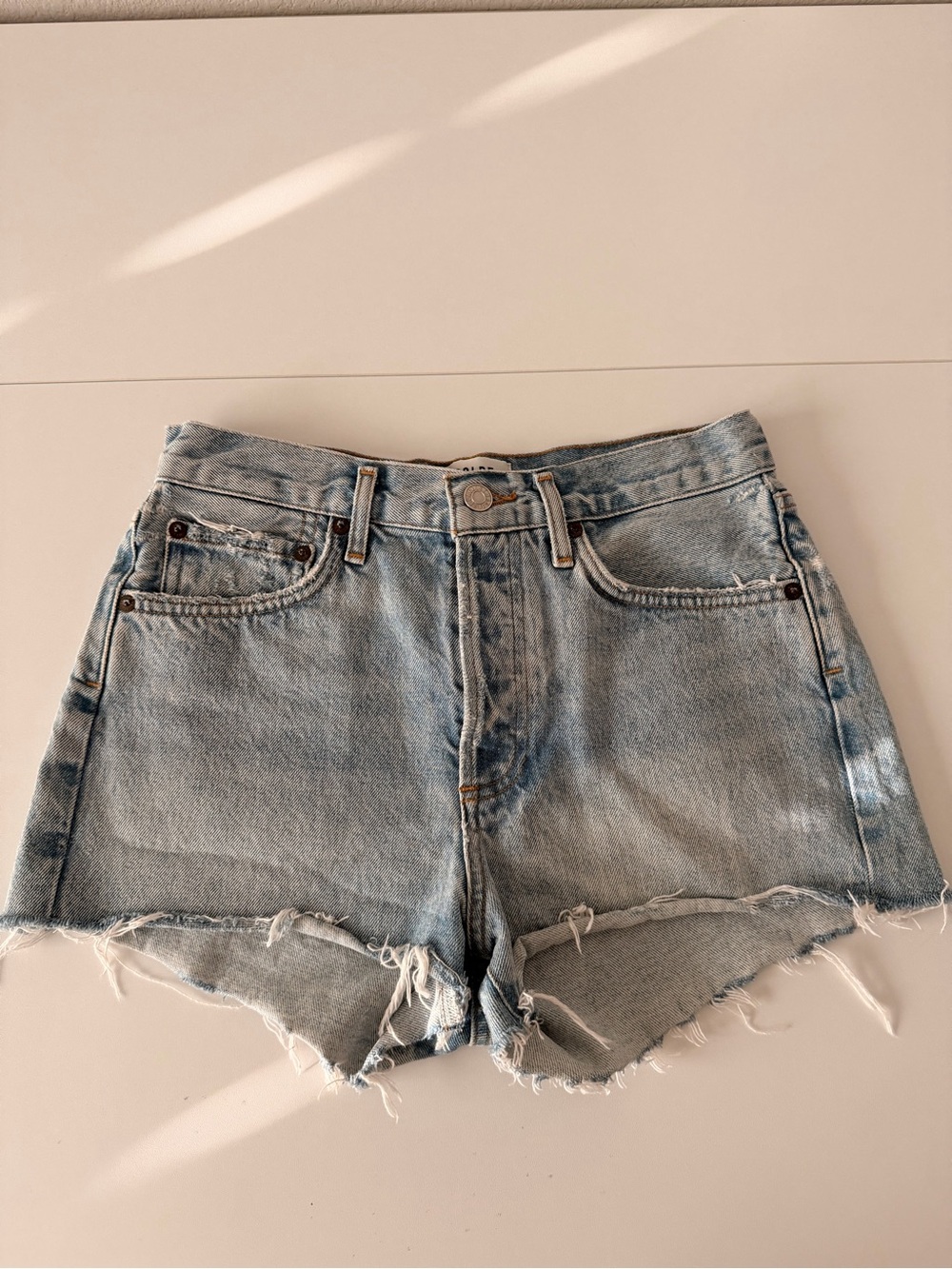Agolde Light Blue High-Rise Cutoff Denim Shorts